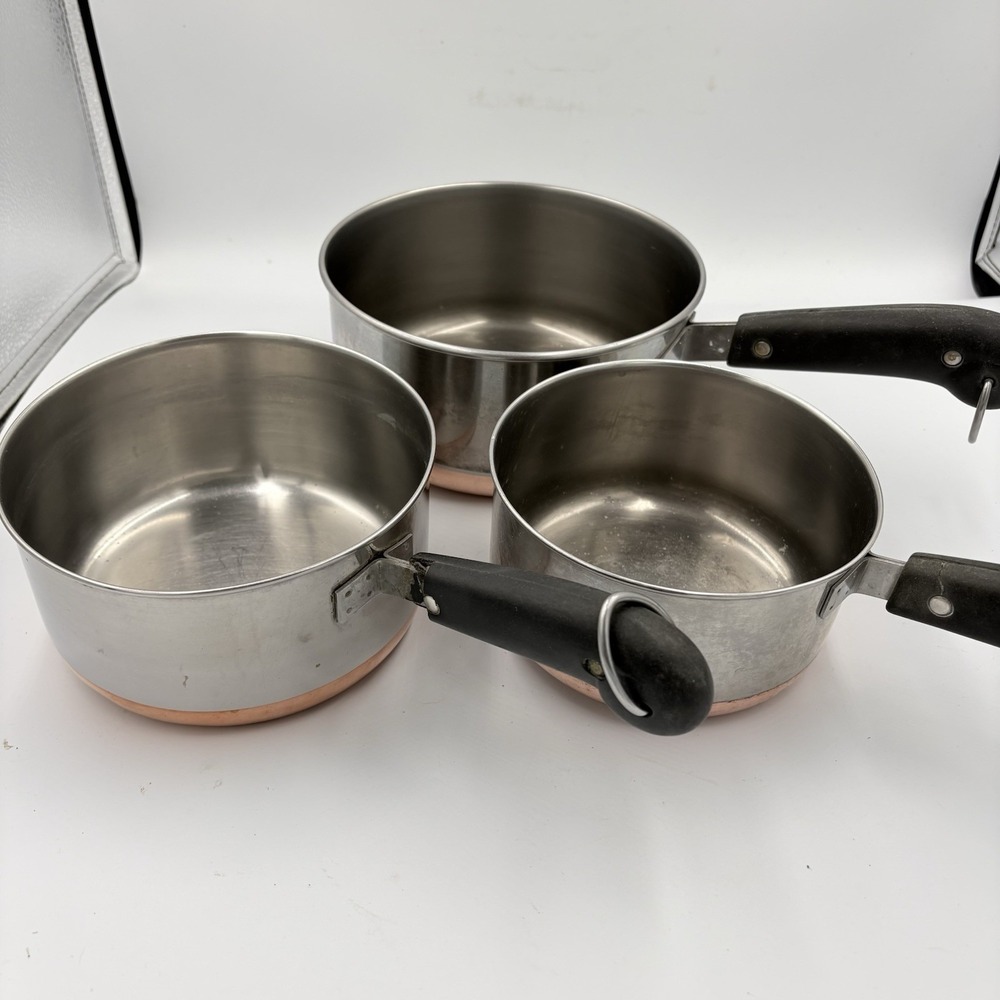 Vtg Revere Ware COPPER Bottom Set Of 3 Sauce Pans 3, 2, 1.5 Qt Pre 68 Flaws Read